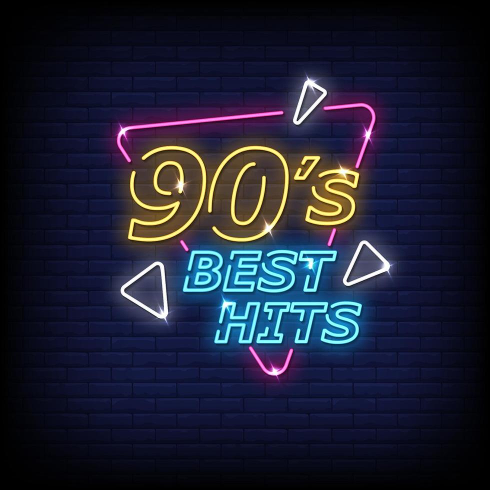 90s beste hits neonreclame stijl tekst vector