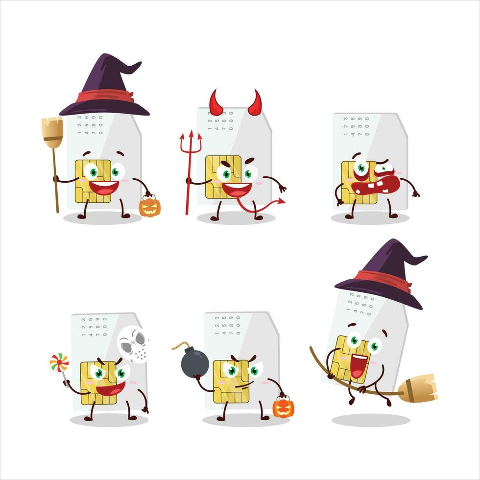 halloween uitdrukking emoticons met tekenfilm karakter van sim kaart vector