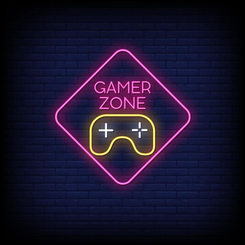 gamer zone neonreclames stijl tekst vector