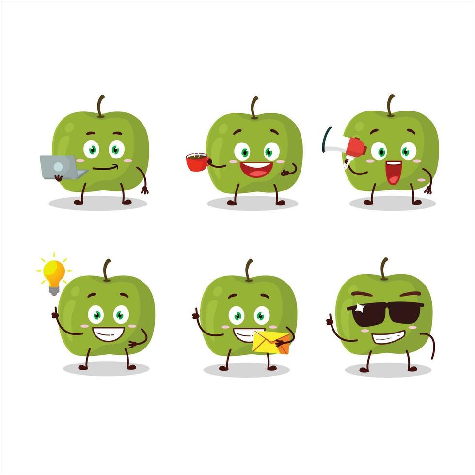 groen appel tekenfilm karakter met divers types van bedrijf emoticons vector