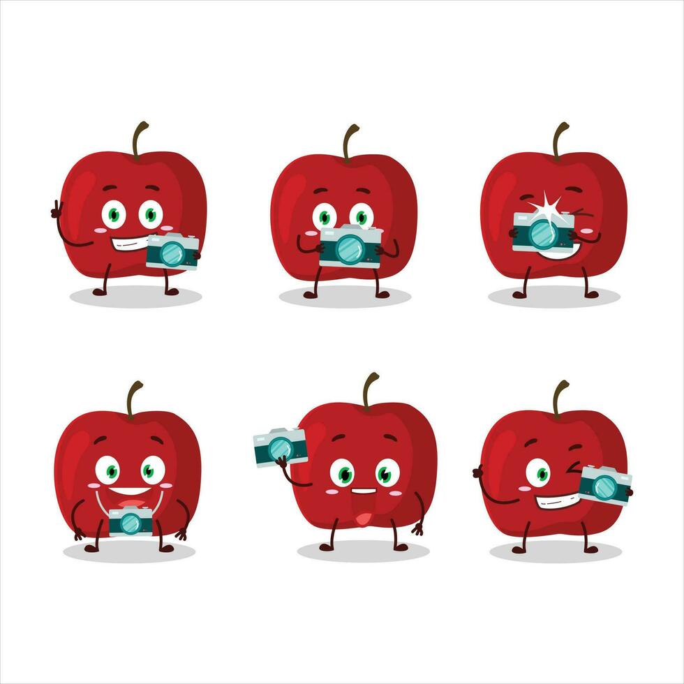 fotograaf beroep emoticon met rood appel tekenfilm karakter vector