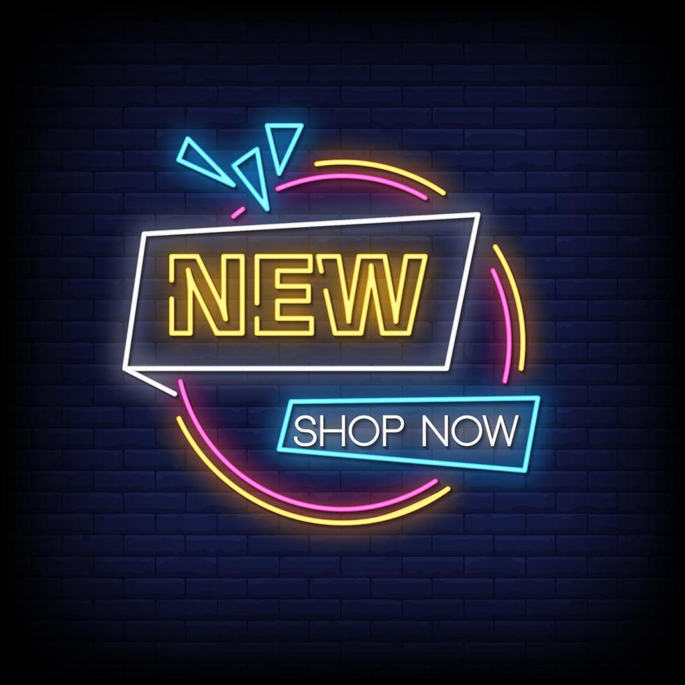 nieuwe winkel nu neonreclamestijl tekst vector