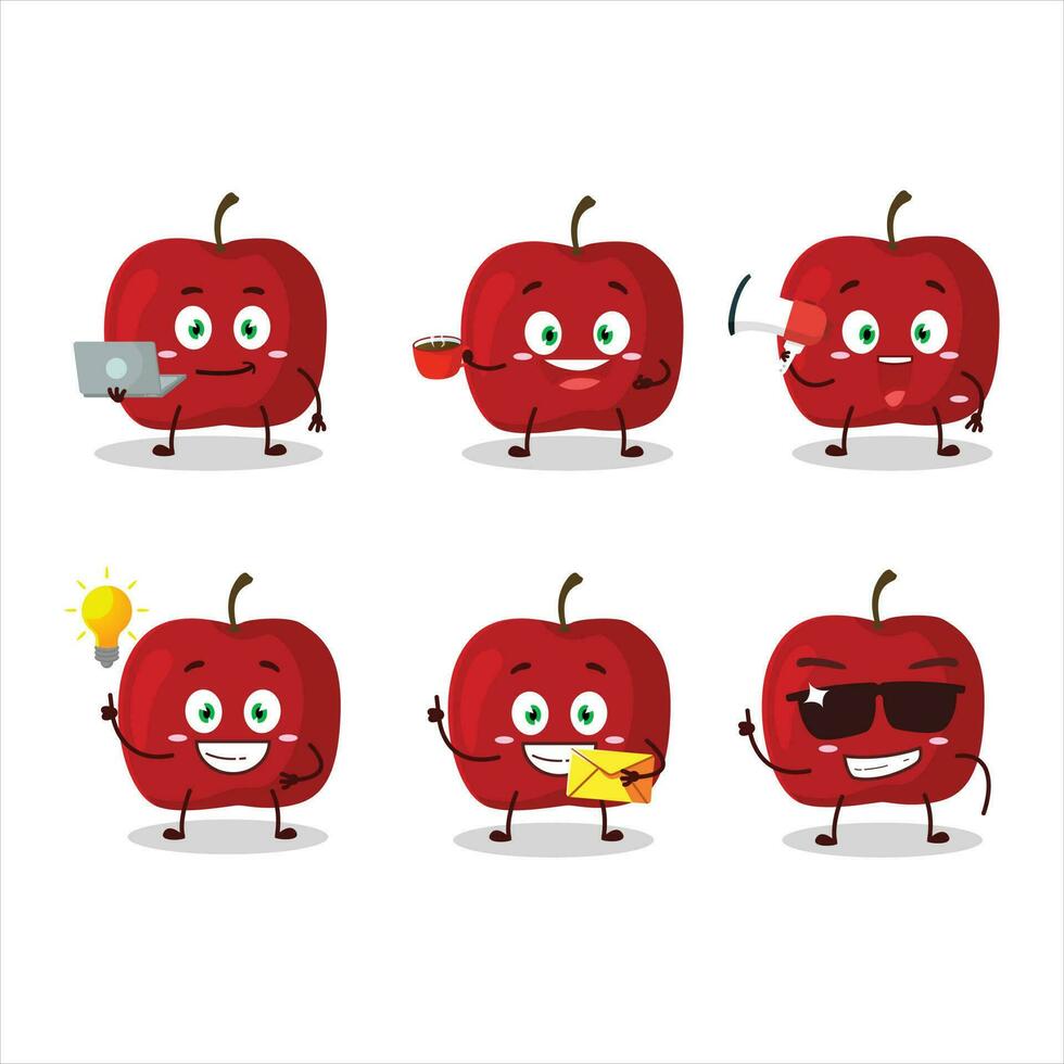 rood appel tekenfilm karakter met divers types van bedrijf emoticons vector