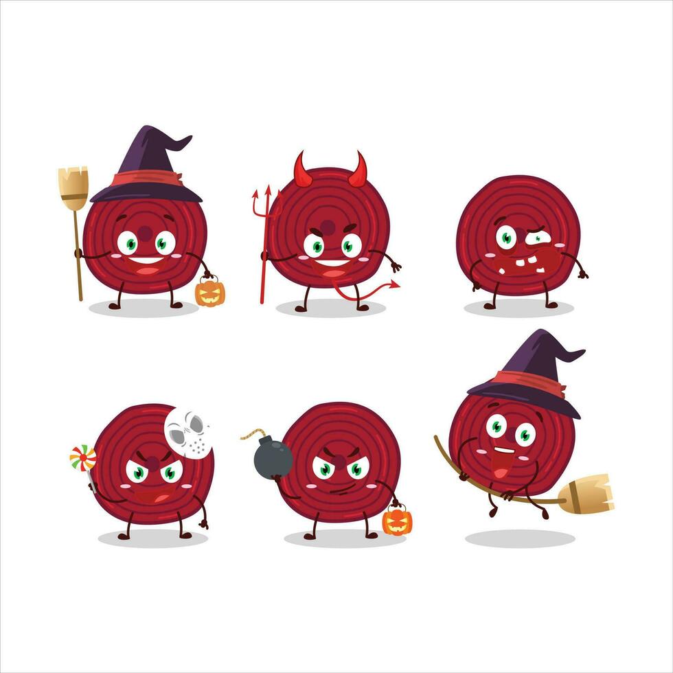 halloween uitdrukking emoticons met tekenfilm karakter van plak van biet wortel vector