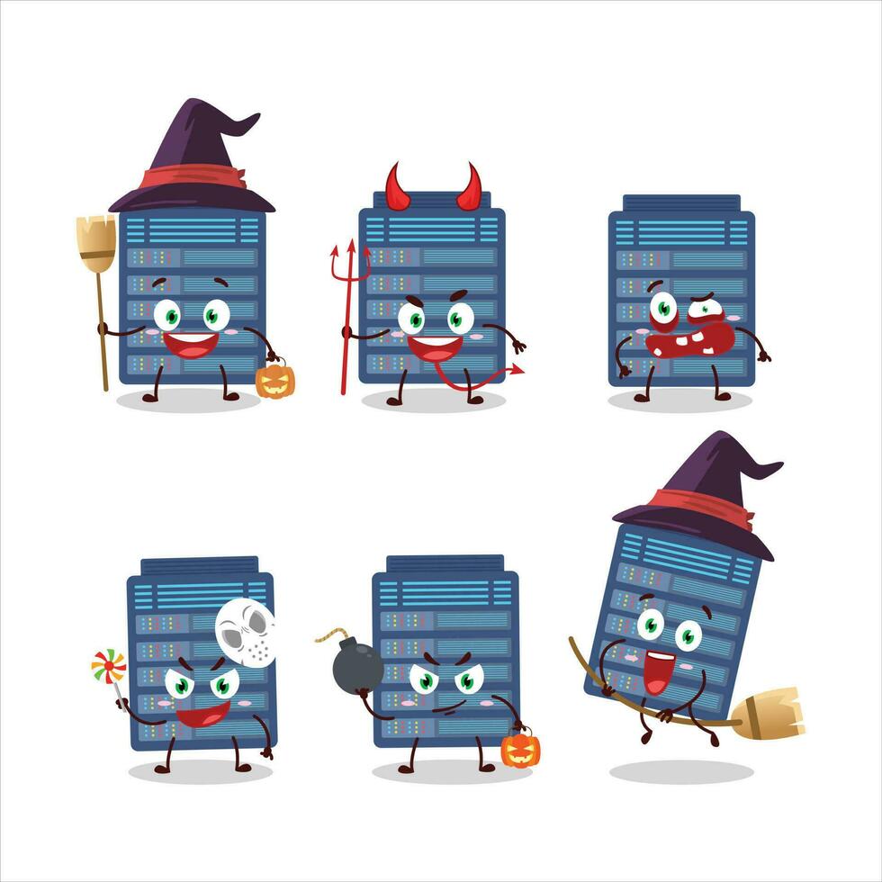 halloween uitdrukking emoticons met tekenfilm karakter van server wolk vector