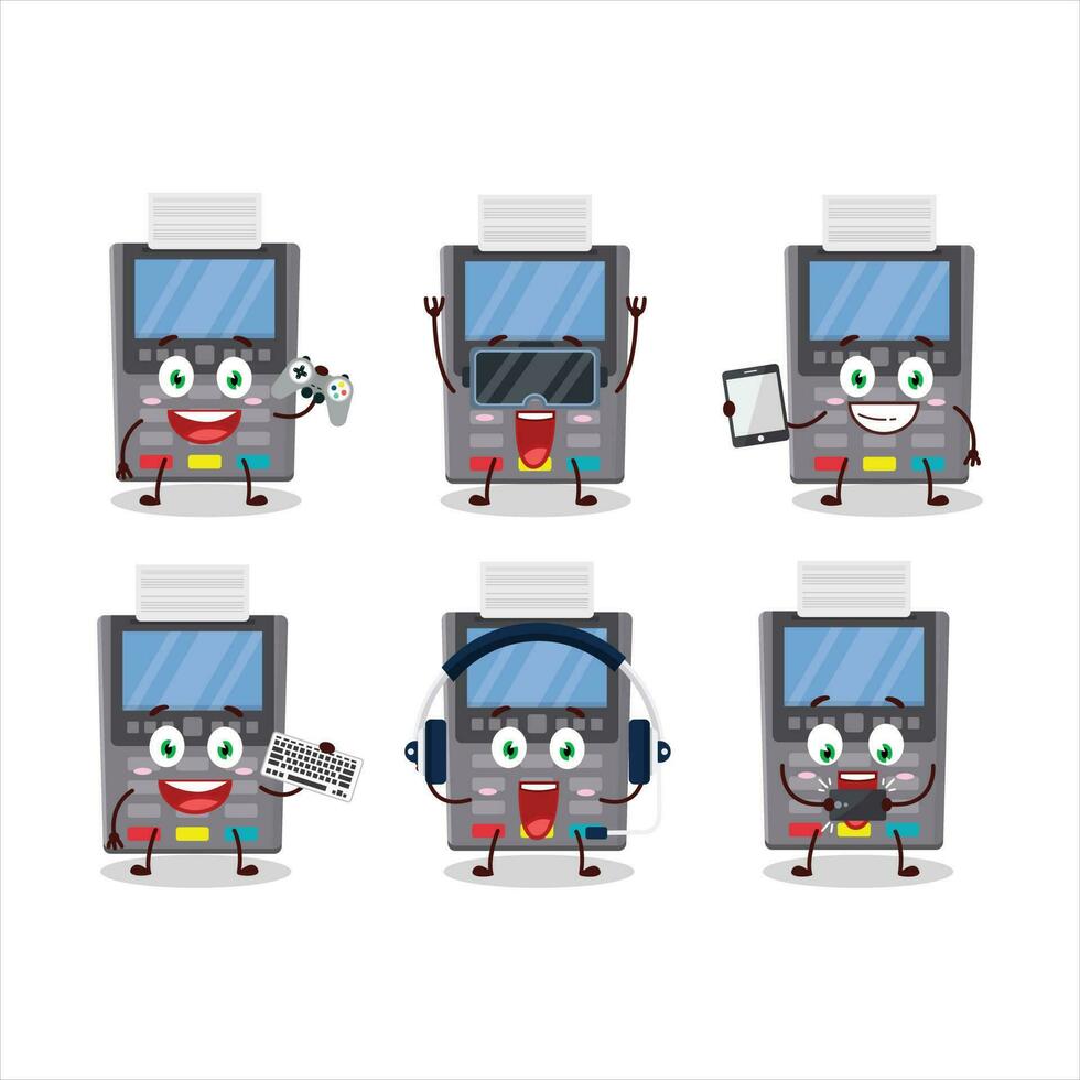 grijs betaling terminal tekenfilm karakter zijn spelen spellen met divers schattig emoticons vector
