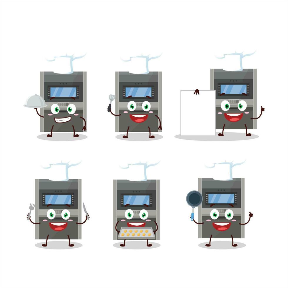 tekenfilm karakter van Geldautomaat machine met divers chef emoticons vector