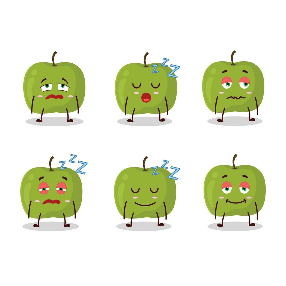 tekenfilm karakter van groen appel met slaperig uitdrukking vector