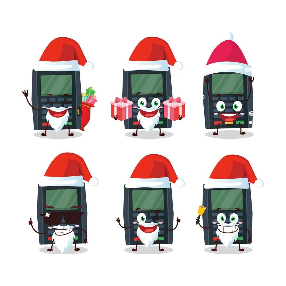 de kerstman claus emoticons met terminal bank kaart tekenfilm karakter vector