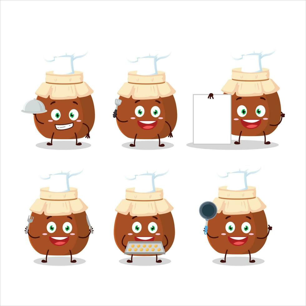 tekenfilm karakter van bruin honing pot met divers chef emoticons vector