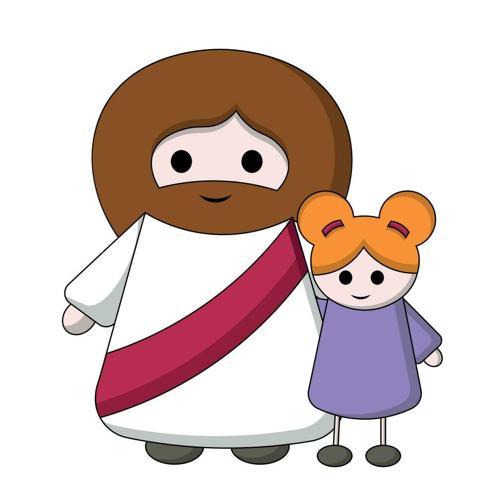 schattig god Jezus Christus knuffels de meisje in kleur vector