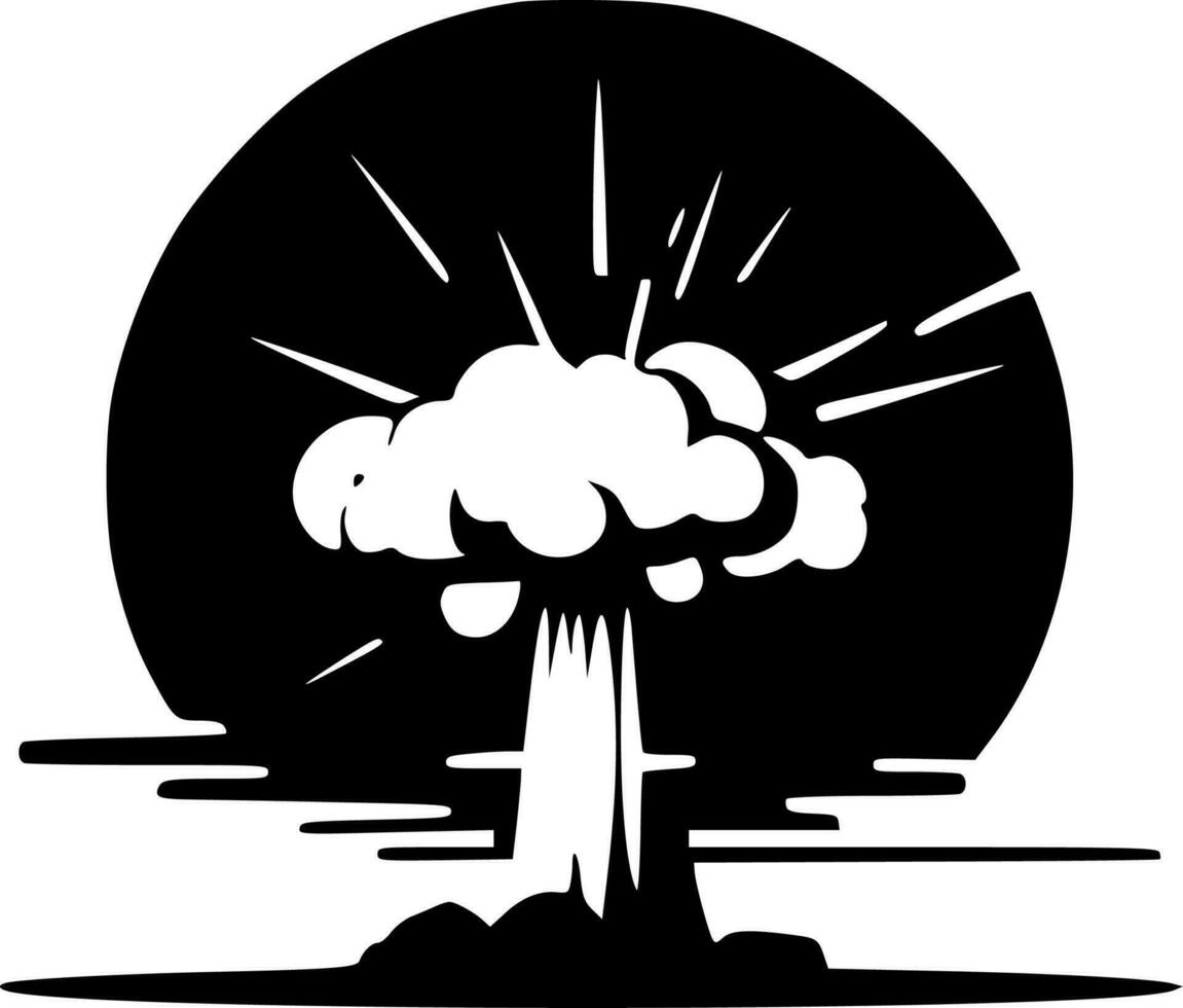 nucleair explosie, zwart en wit vector illustratie