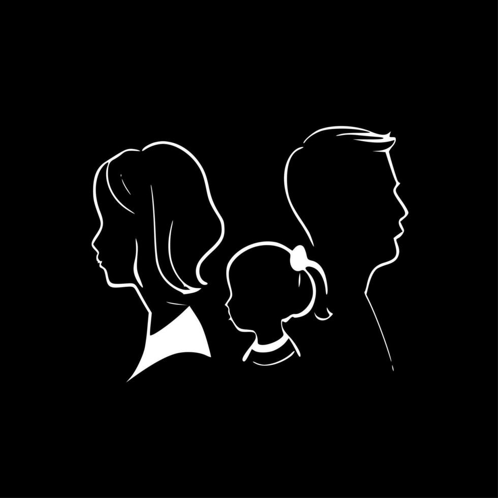 familie - zwart en wit geïsoleerd icoon - vector illustratie