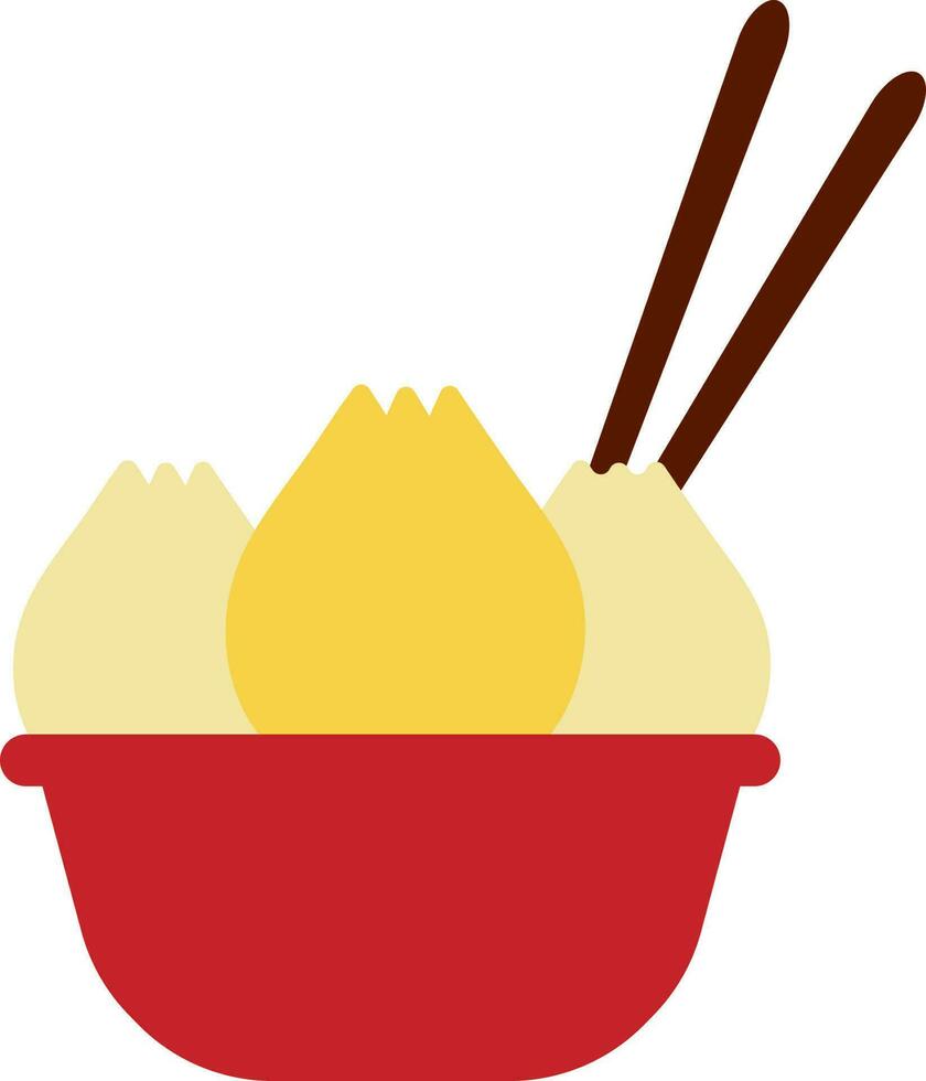 eetstokjes met knoedel schotel pot icoon in rood en geel kleur. vector
