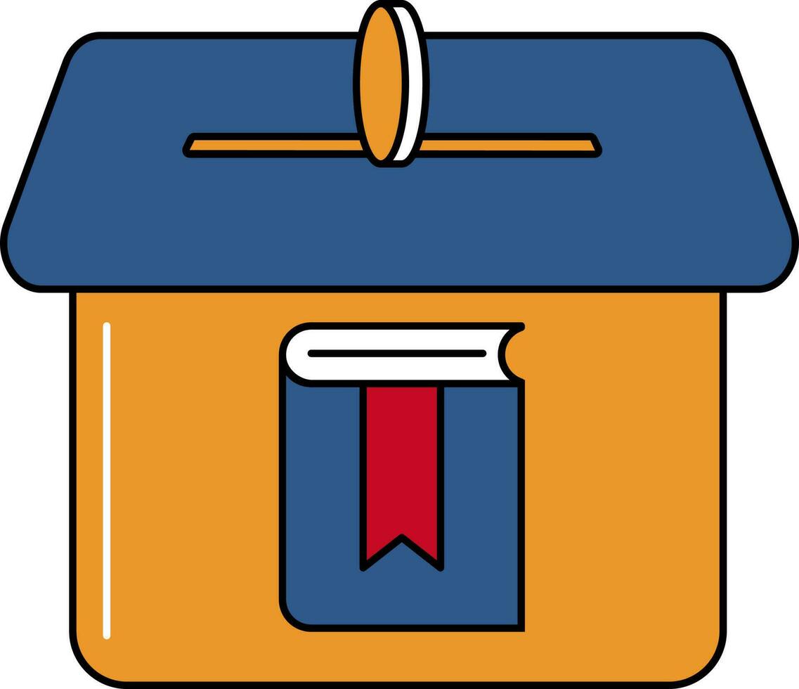 boek en geld bijdrage doos icoon in oranje en blauw kleur. vector