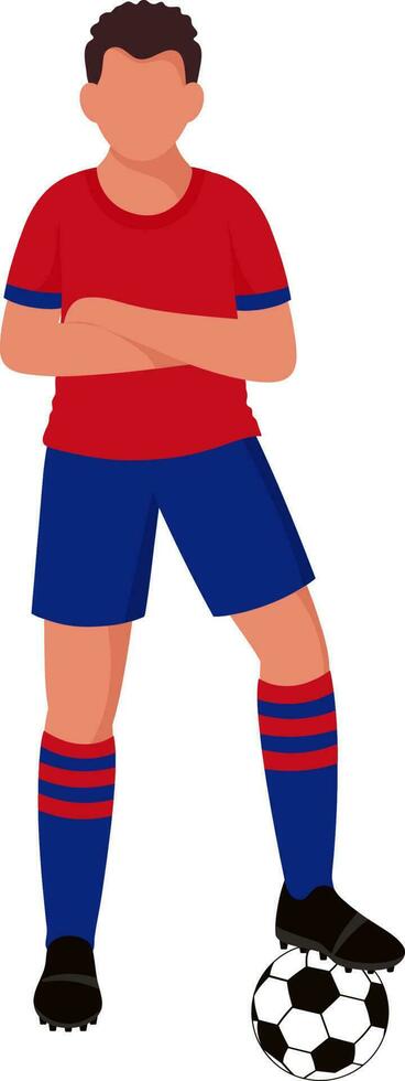 gezichtsloos voetbal speler staand met een voet Aan bal illustratie. vector