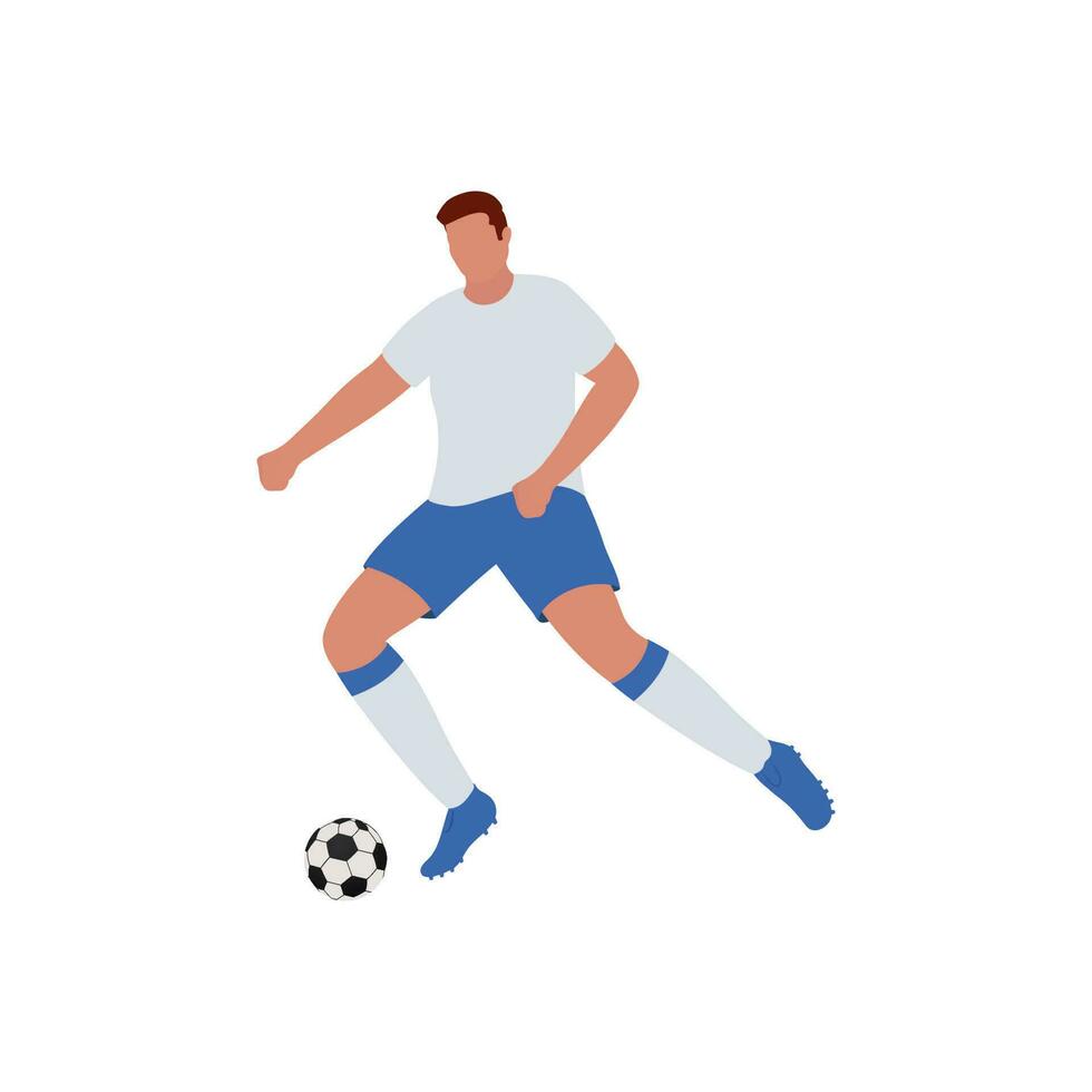 gezichtsloos voetbal speler schoppen bal Aan wit achtergrond. vector