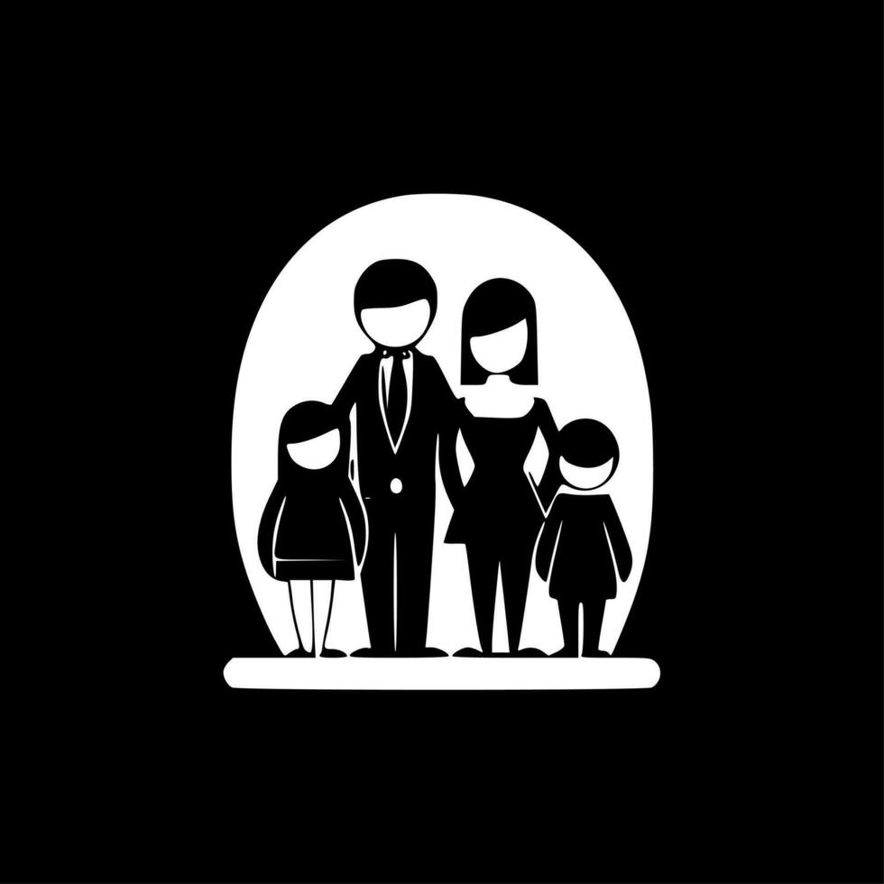 familie - zwart en wit geïsoleerd icoon - vector illustratie