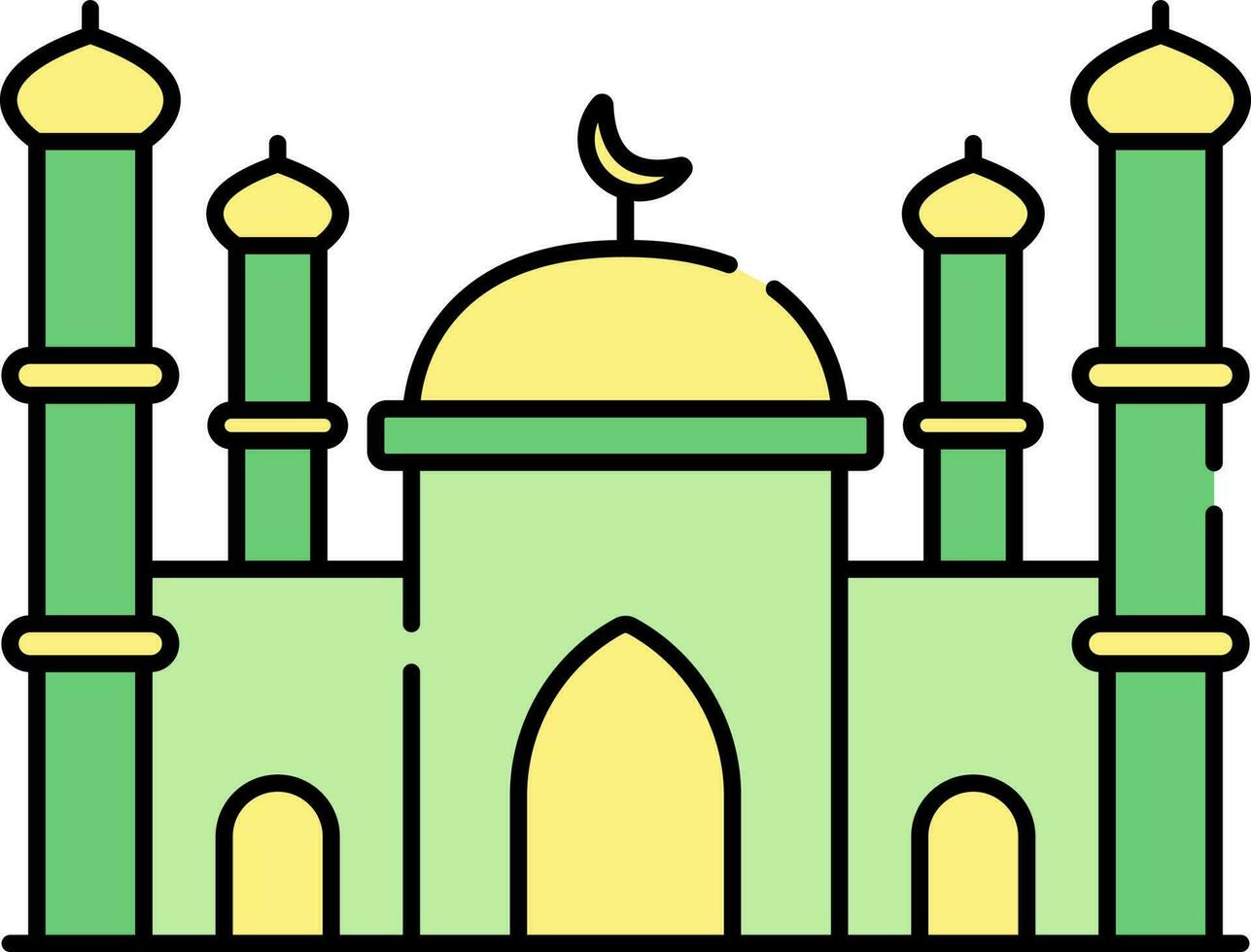 groen en geel illustratie van moskee vlak icoon. vector