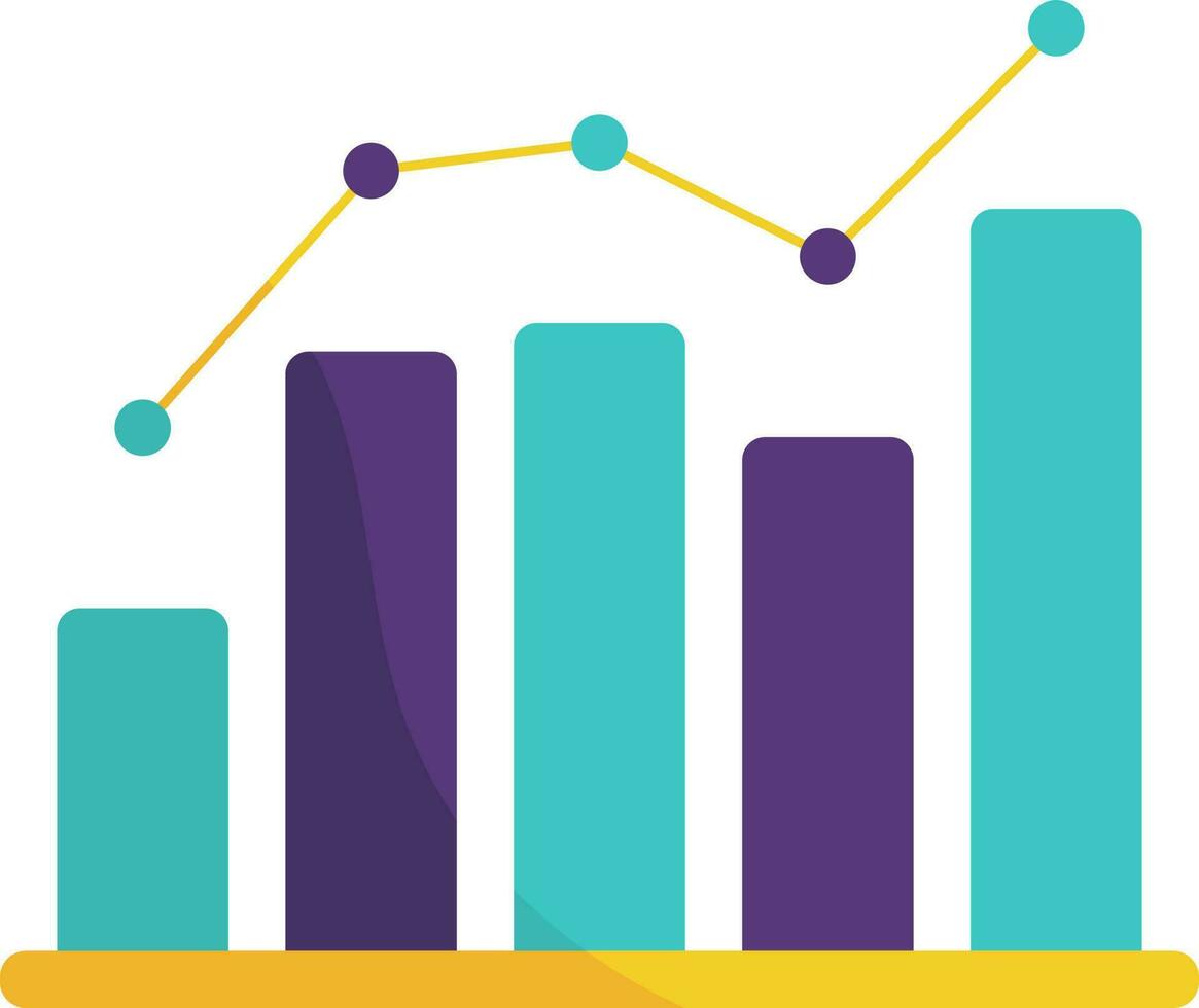 illustratie van golvend pijl met bar diagram turkoois en Purper icoon. vector