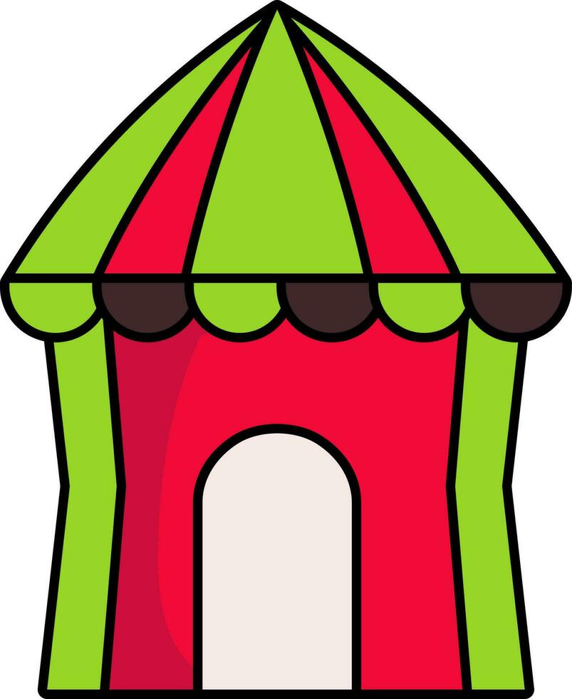 circus tent icoon in groen en rood kleur. vector