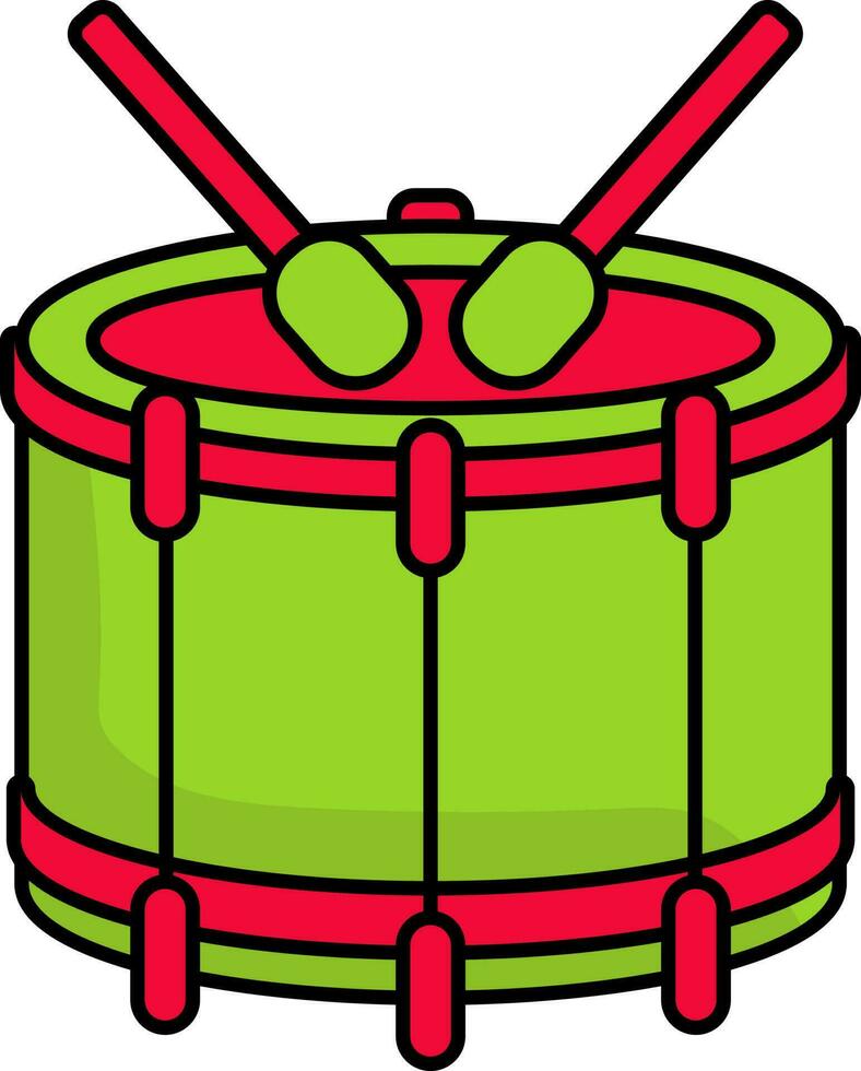 strik trommel met stokjes icoon in rood en groen kleur. vector
