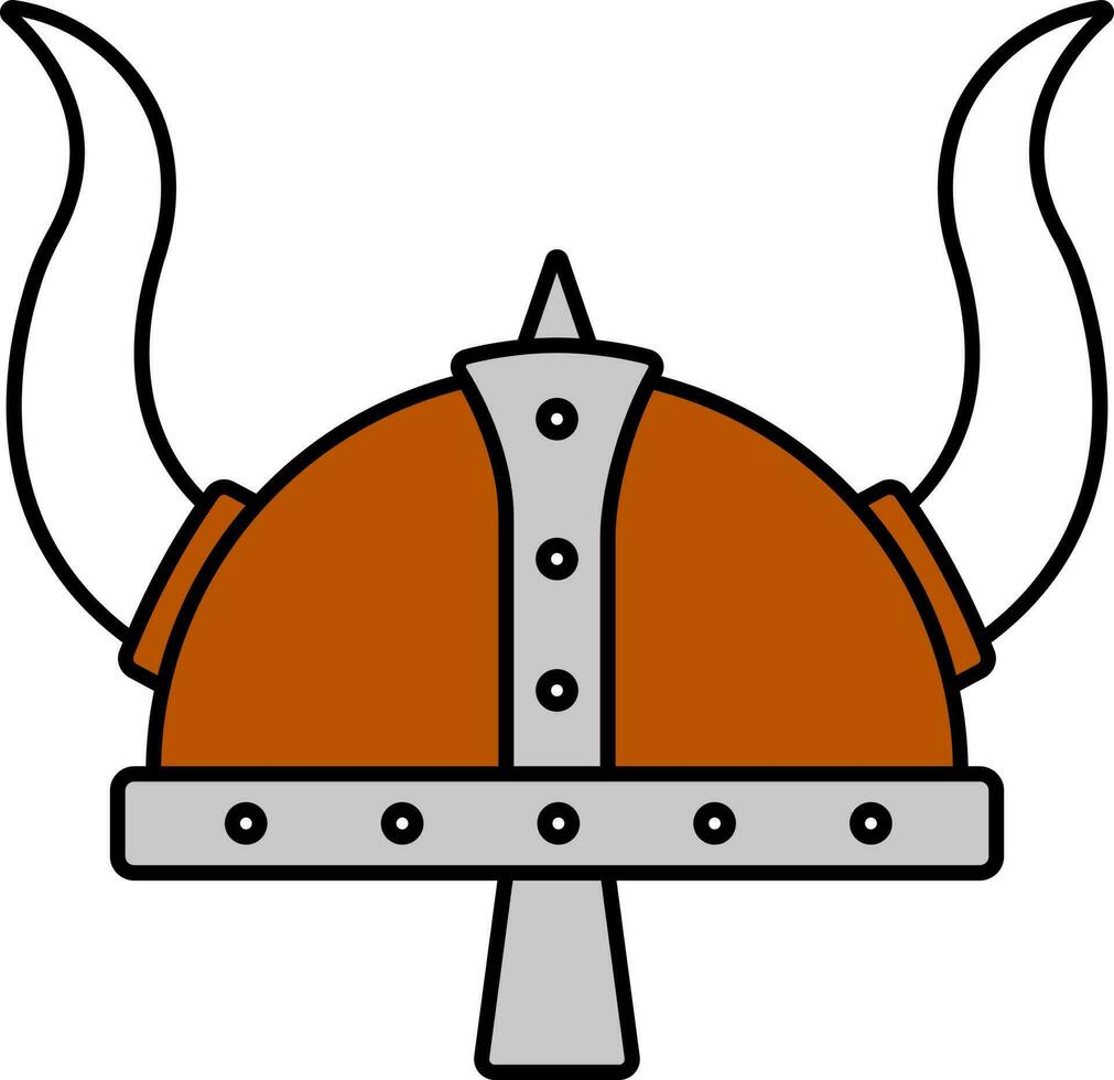 vlak gehoornd helm icoon in bruin en grijs kleur. vector
