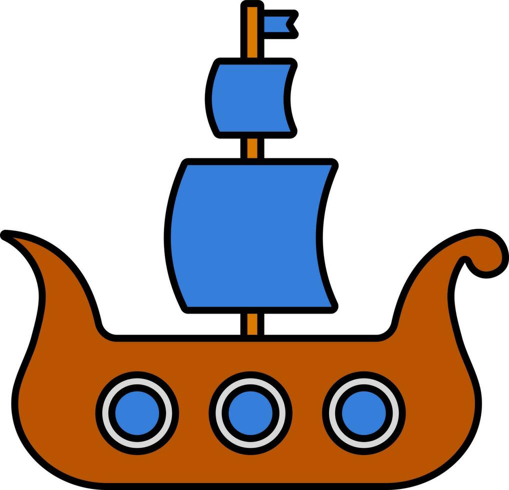 oude zeil boot icoon in blauw en bruin kleur. vector