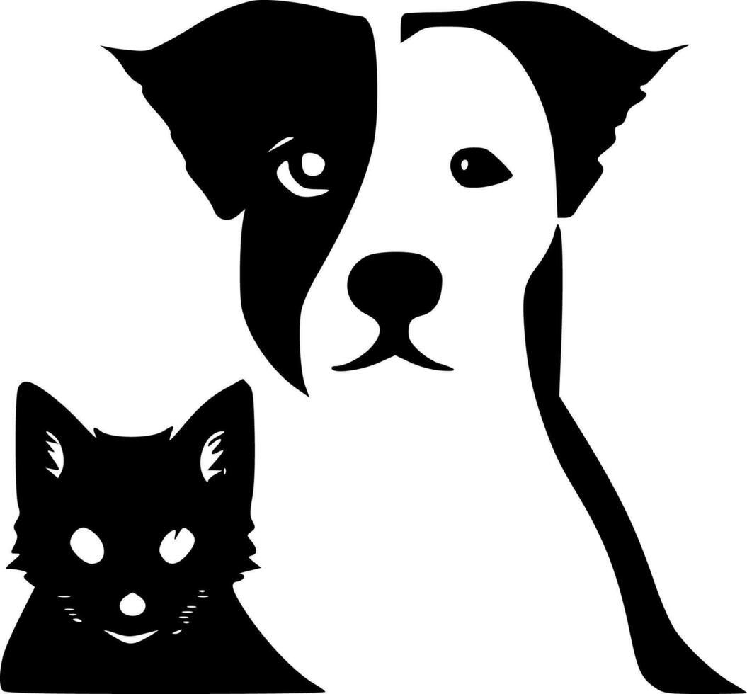 huisdieren - zwart en wit geïsoleerd icoon - vector illustratie