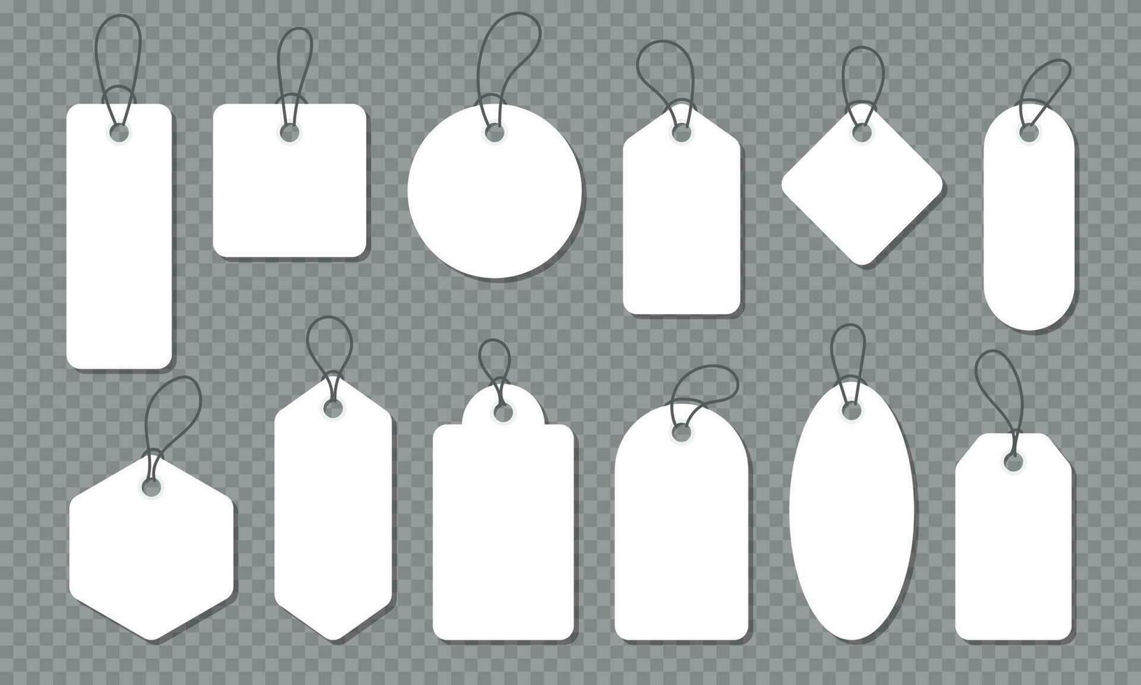 blanco wit papier prijs tags of geschenk tags in verschillend vormen. prijs label verzameling. papier etiketten set. reeks van uitverkoop tags en etiketten. vector illustratie