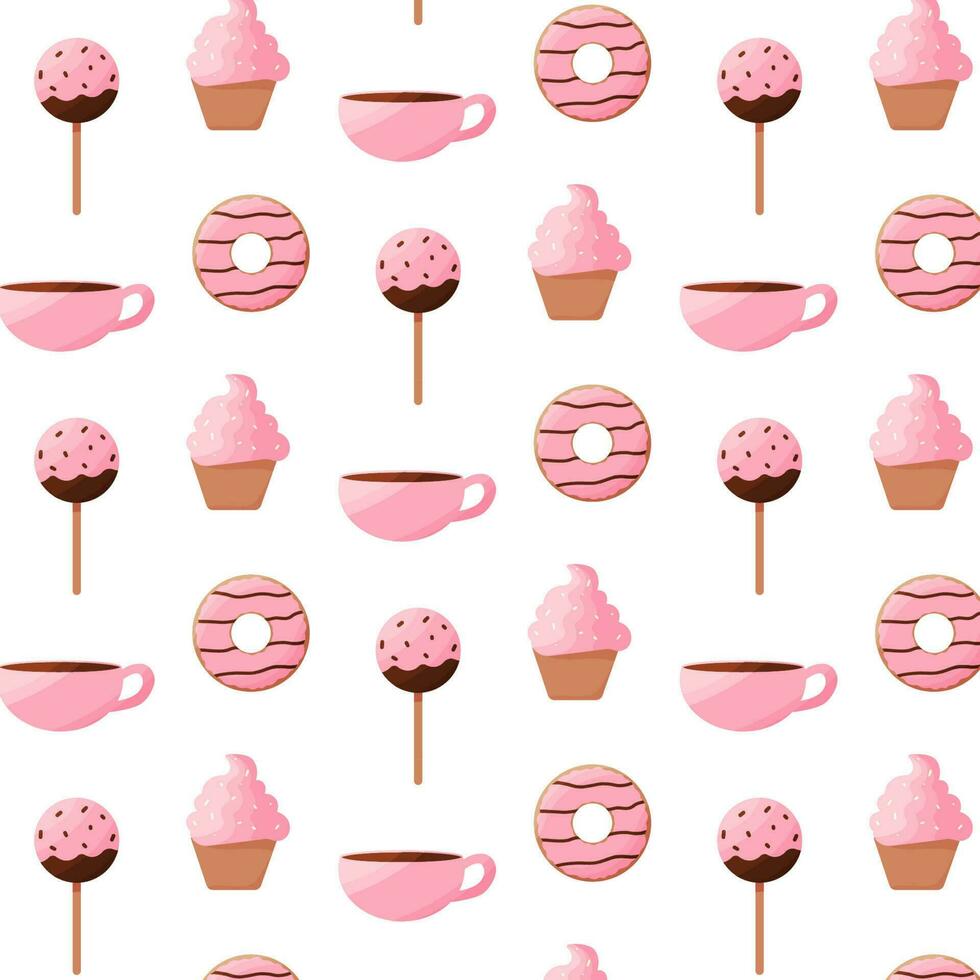 taart knal donut kop koekje roze patroon vector