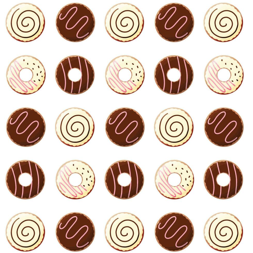 donuts gekleurde suikerglazuur chocola voedsel patroon vector