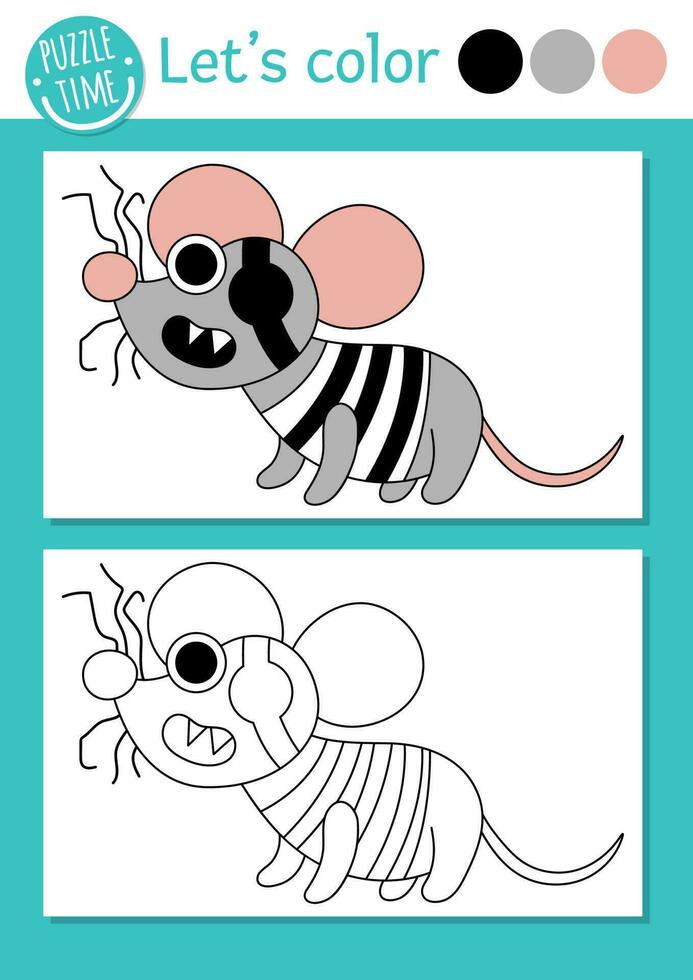 piraat kleur bladzijde voor kinderen met schattig Rat. vector schat eiland schets illustratie. kleur boek voor kinderen met gekleurde voorbeeld en muis. tekening vaardigheden afdrukbare werkblad