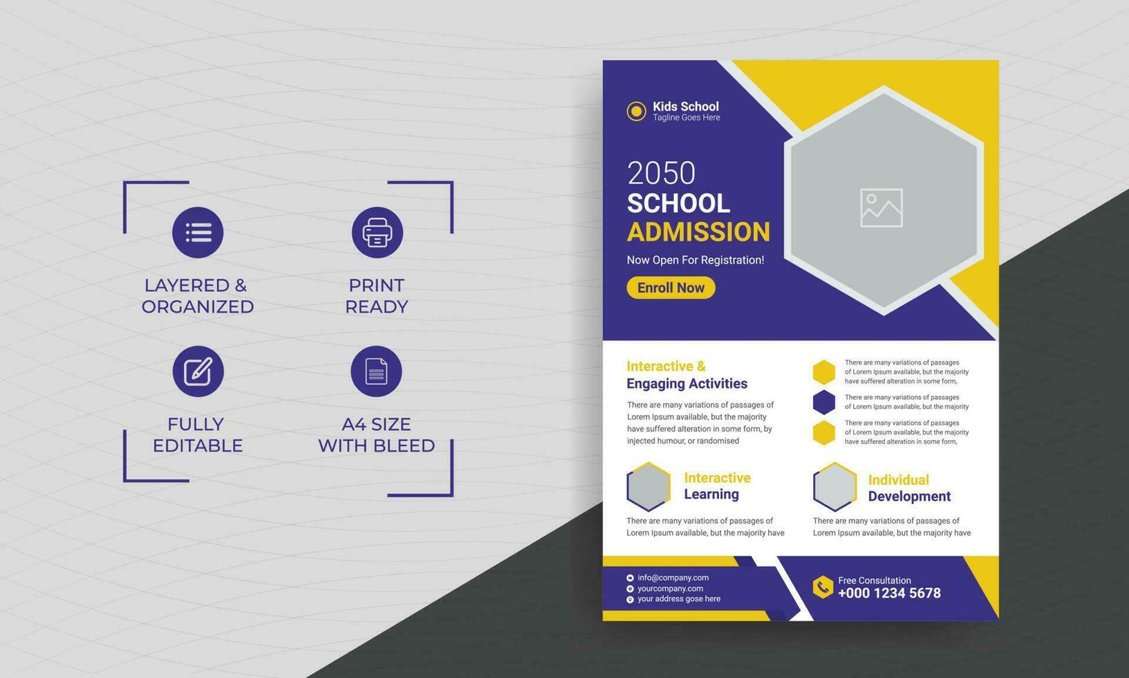 school- toelating kinderen onderwijs folder sjabloon. kinderen terug naar school- onderwijs toelating folder poster lay-out sjabloon vector