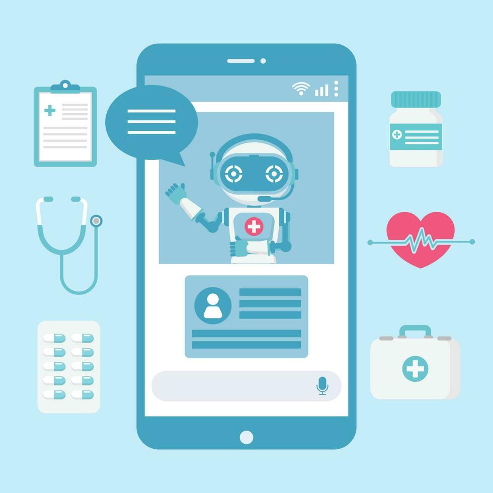 online robot dokter overleg technologie Aan smartphone. vector