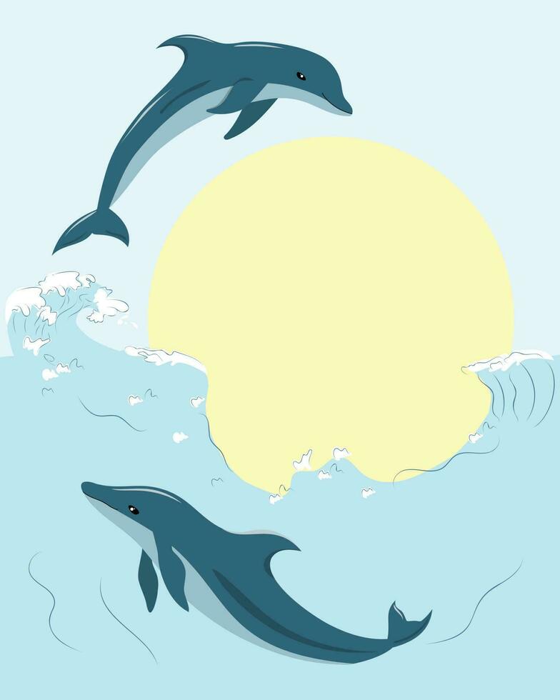 verticaal kaart met dolfijnen en leeg ruimte voor tekst vector