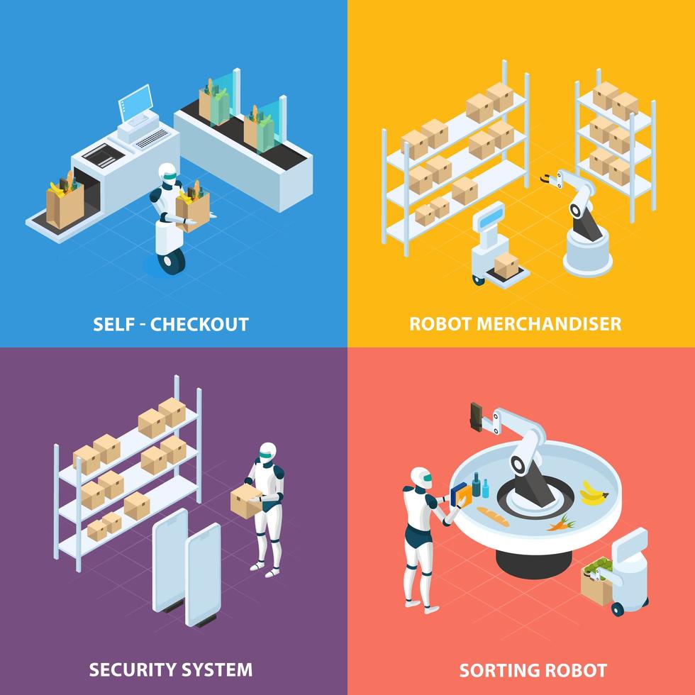 geautomatiseerde winkels isometrische concept vectorillustratie vector