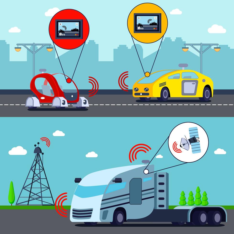 autonome zelfrijdende voertuigen banners vector illustratie