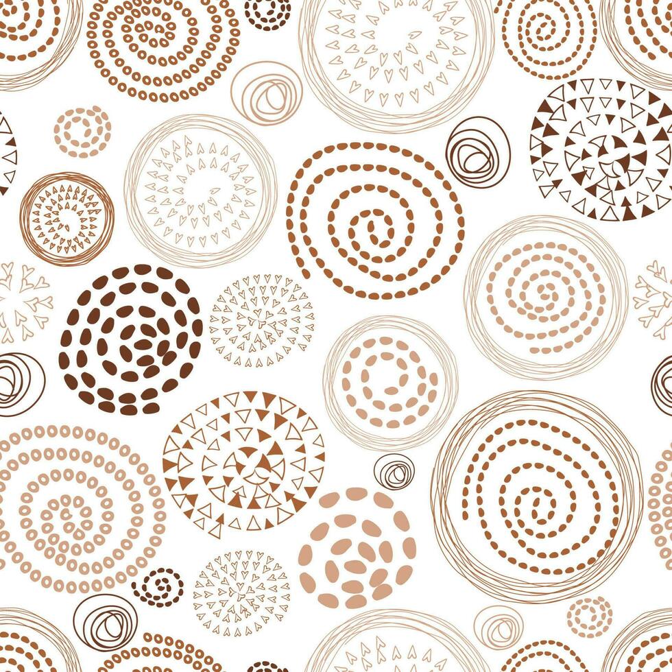 abstract naadloos vector koffie bruin patroon met hand- getrokken ronde elementen. geschetst cirkel ornament. achtergrond voor hartelijk groeten, uitnodigingen, vervaardiging omhulsel papier, textiel, web ontwerp Aan wit