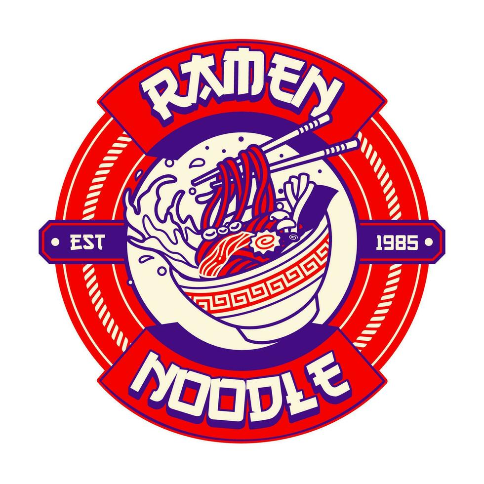 ramen noodle insigne ontwerp in wijnoogst stijl vector