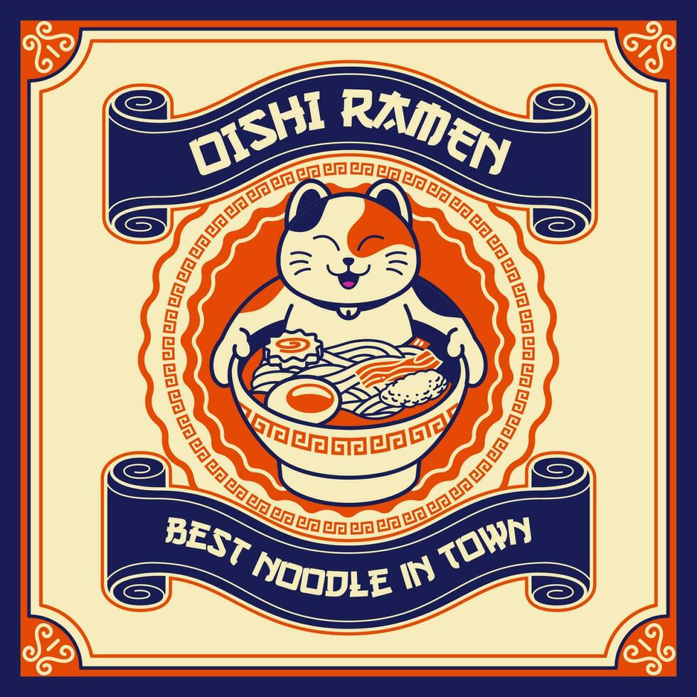 ramen winkel kat karakter mascotte poster ontwerp achtergrond vector