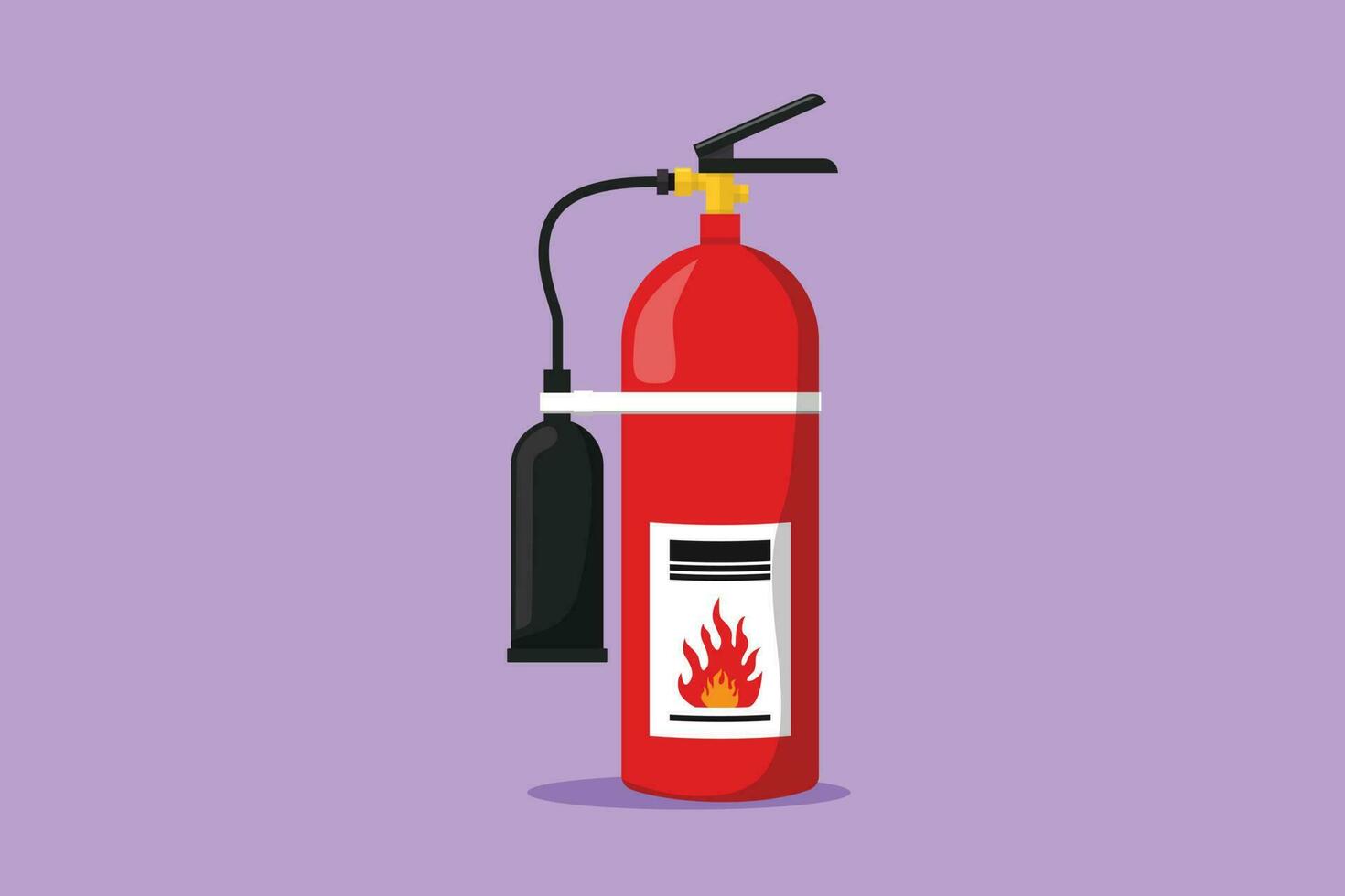 grafisch vlak ontwerp tekening rood brand brandblusser bescherming met mondstuk. portable brand blussen uitrusting van brand afdeling. professioneel gereedschap of instrument. tekenfilm stijl vector illustratie