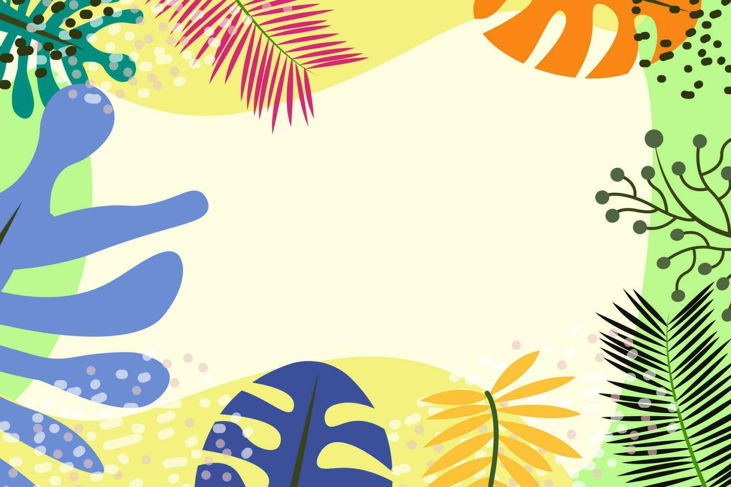 zomer panorama, abstract illustratie met oerwoud exotisch bladeren, kleurrijk ontwerp, zomer achtergrond en banier vector