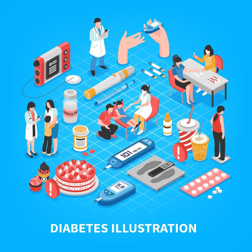 diabetes isometrische samenstelling vectorillustratie vector