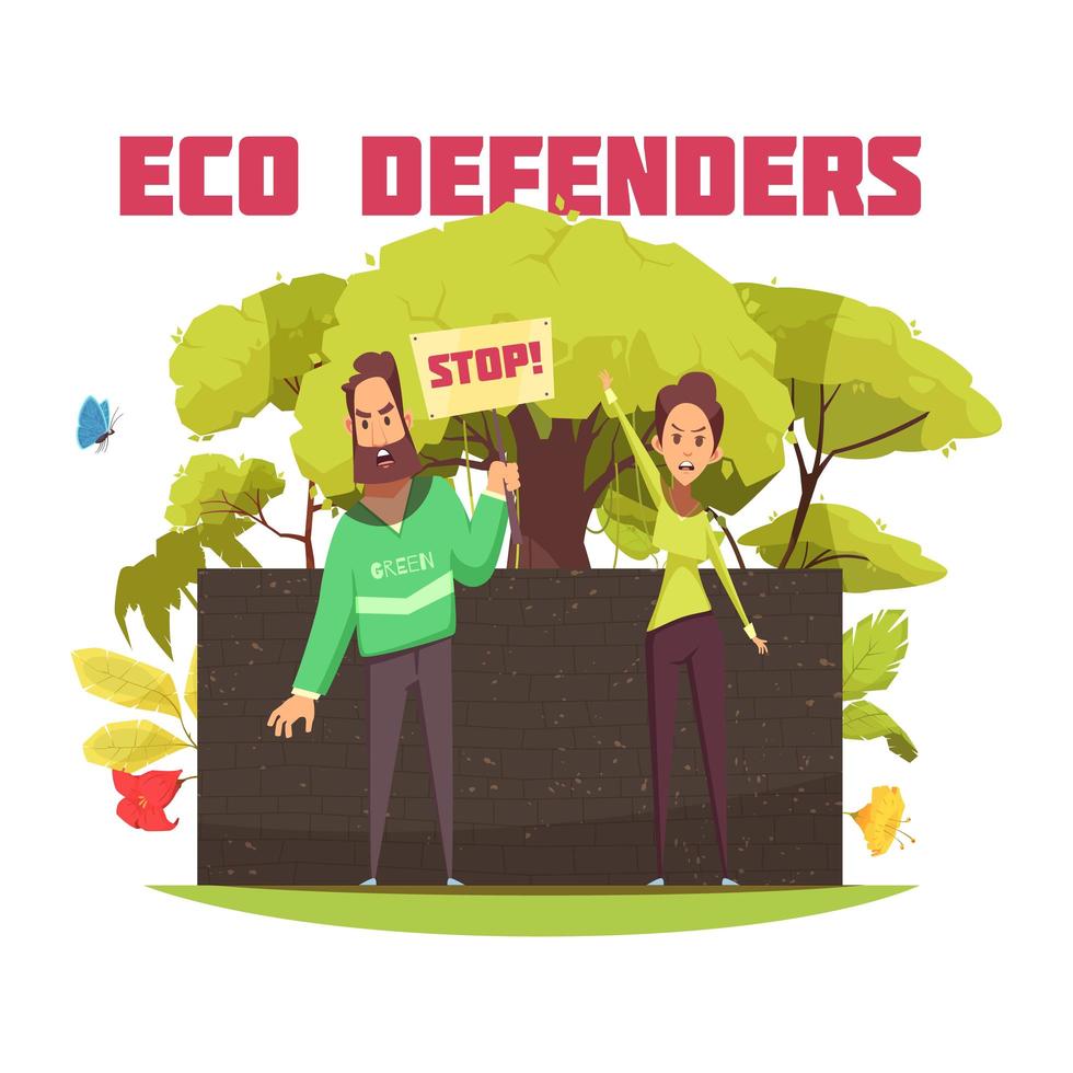 eco verdedigers cartoon samenstelling vectorillustratie vector