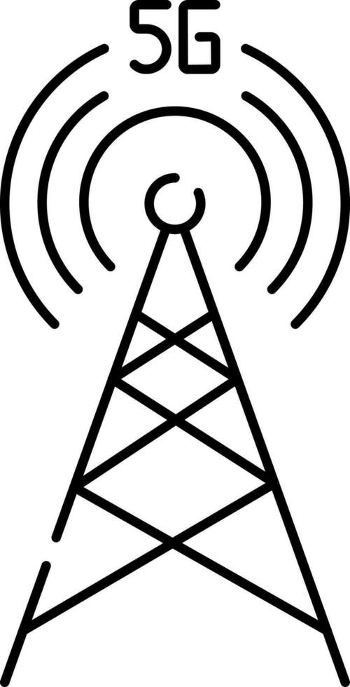 5g netwerk signaal of cel plaats toren icoon in zwart lijn kunst. vector