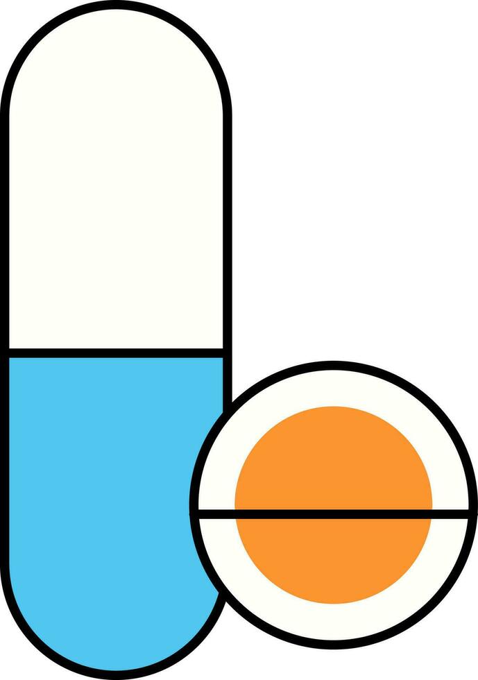 vlak capsule of tablet blauw en oranje icoon. vector