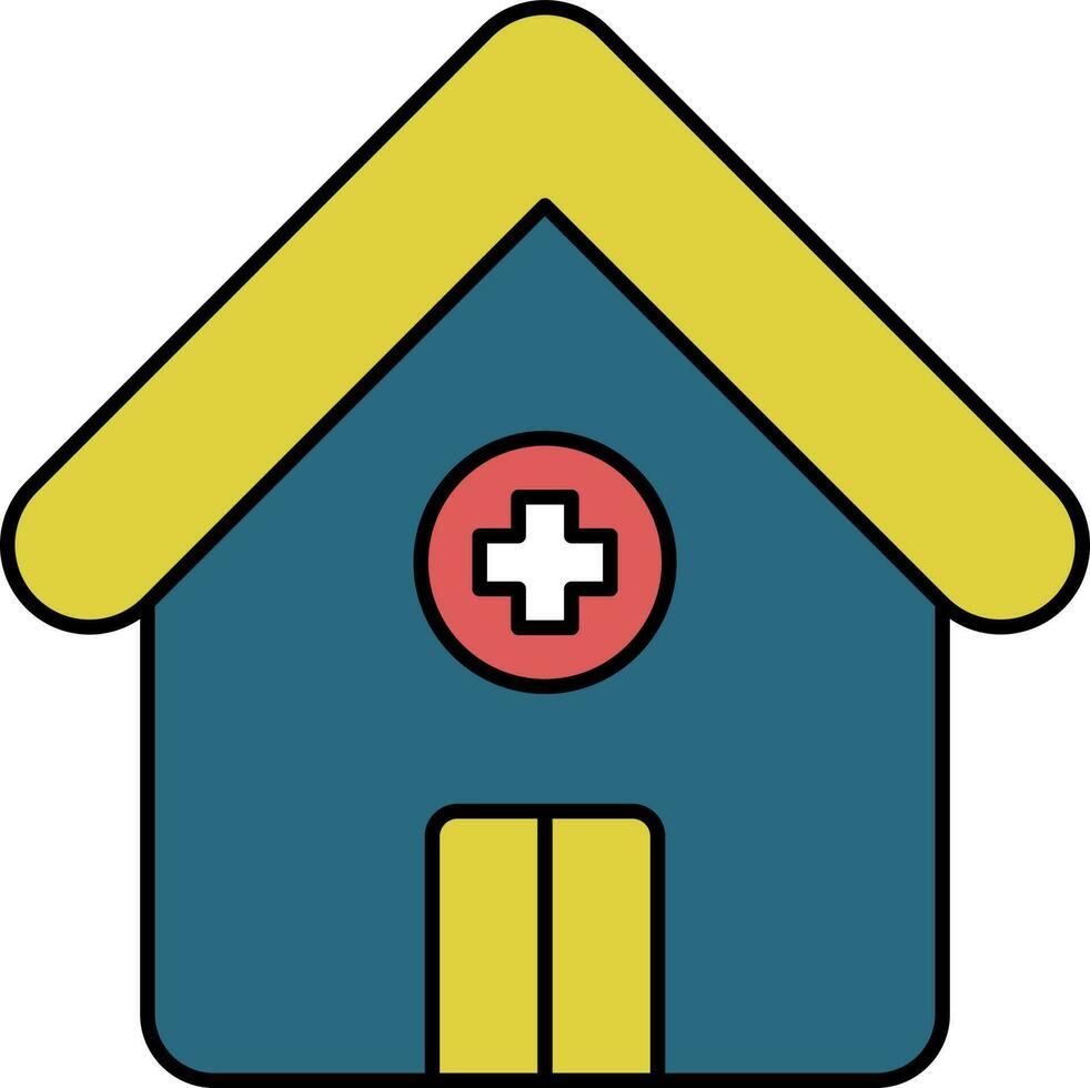 Gezondheid centrum vlak icoon in blauw en geel kleur. vector