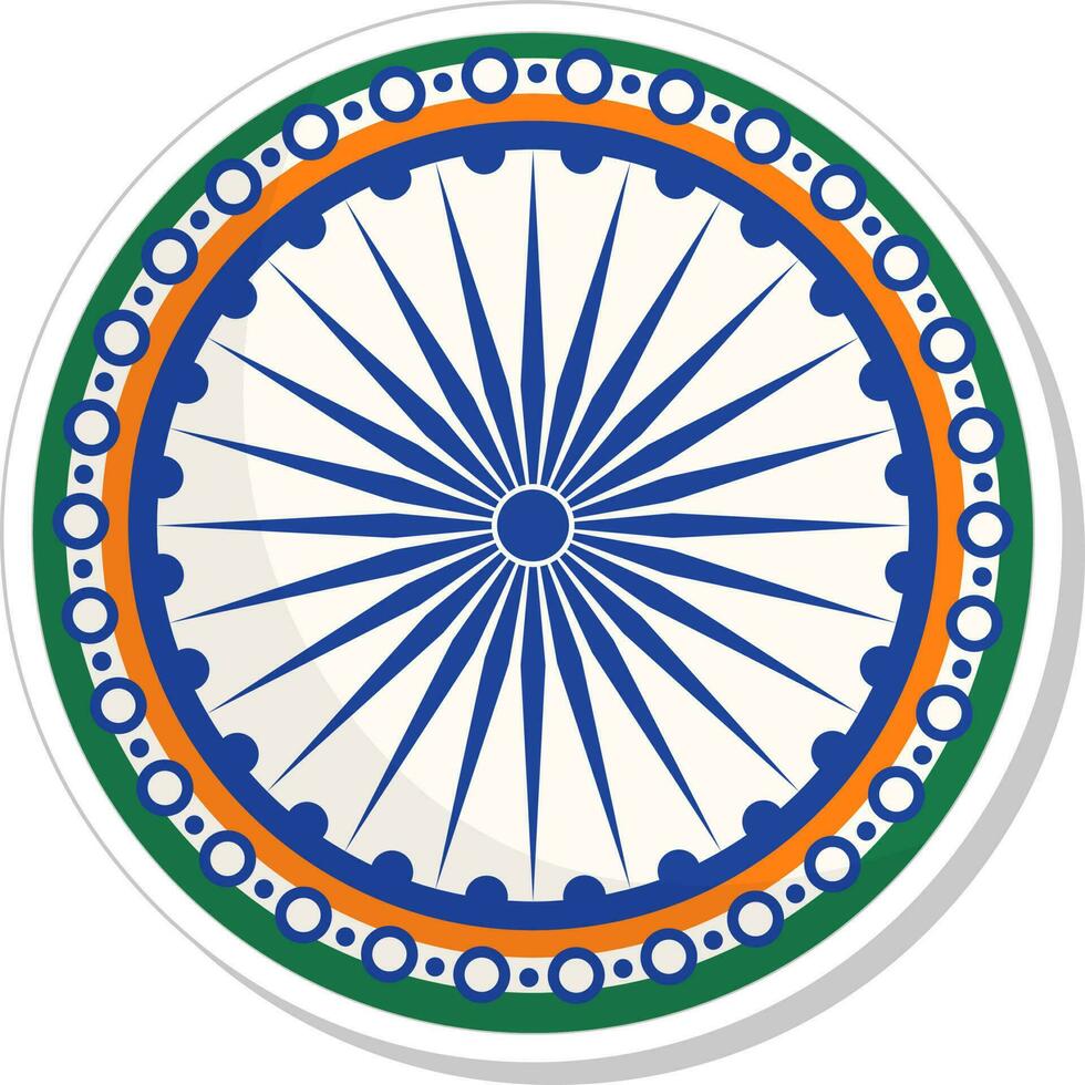 driekleur Ashoka wiel sticker in wijnoogst stijl. vector