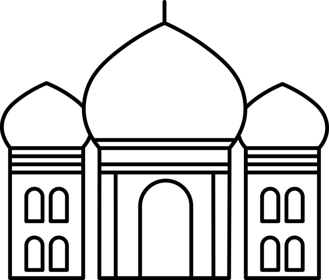 zwart dun lijn kunst van taj mahal icoon. vector